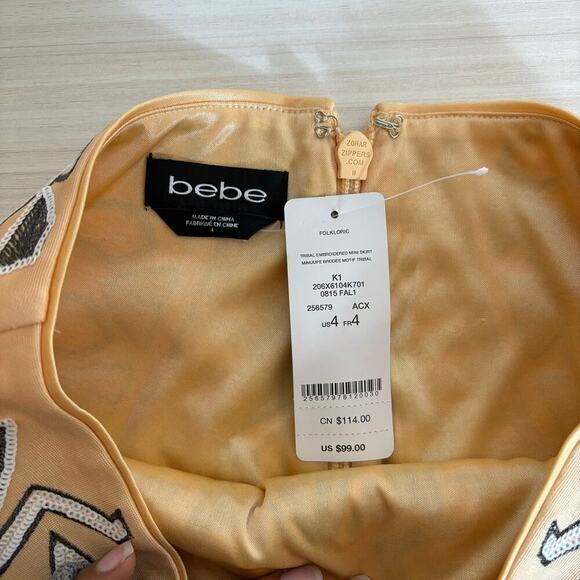 Bebe Embellished Mini Skirt Size 4 Sequin Embroidered Fitted Party Geometric - Picture 7 of 10